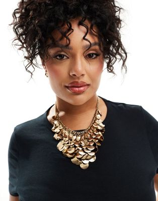 Asos Curve Asos Design Curve Necklace With Layered Coin Detail In Gold Tone In Multi