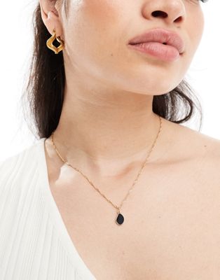 ASOS DESIGN Curve necklace with molten black enamel pendant in gold tone