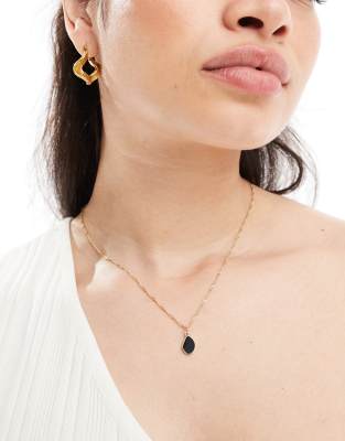  ASOS DESIGN Curve necklace with molten black enamel pendant in gold tone