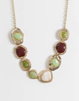 Asos Curve Asos Design Curve Necklace With Molten Resin Stone- Part Of A Settings In Gold