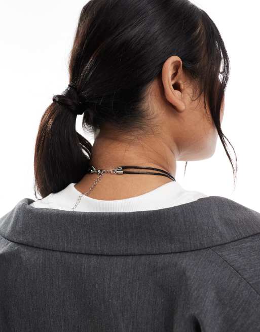ASOS DESIGN Curve necklace with multirow molten pendant and cord design in silver tone, 3 of 3