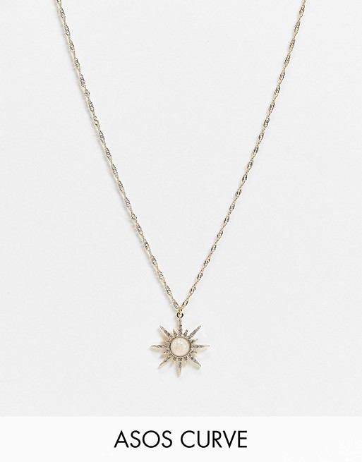 ASOS DESIGN Curve necklace with opal starburst pendant in gold tone