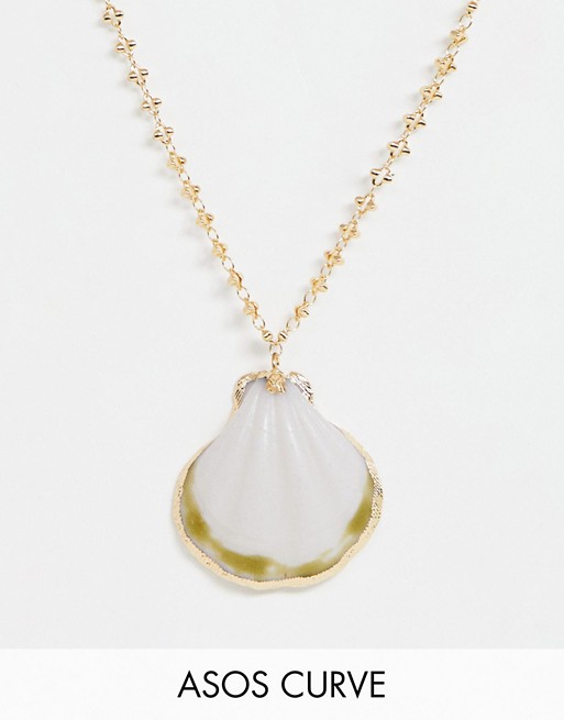 ASOS DESIGN Curve necklace with sea shell pendant and detailed chain in gold