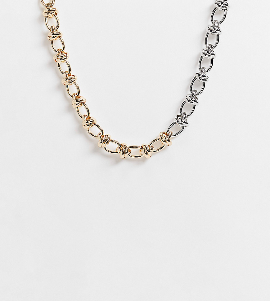 ASOS DESIGN Curve necklace with t bar and knotted chain in mixed tone-Multi