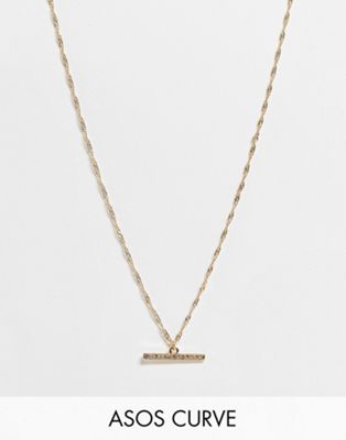ASOS DESIGN Curve necklace with t bar pendant in gold tone