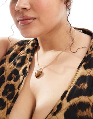 ASOS DESIGN Curve necklace with tigers eye style heart pendant in gold tone