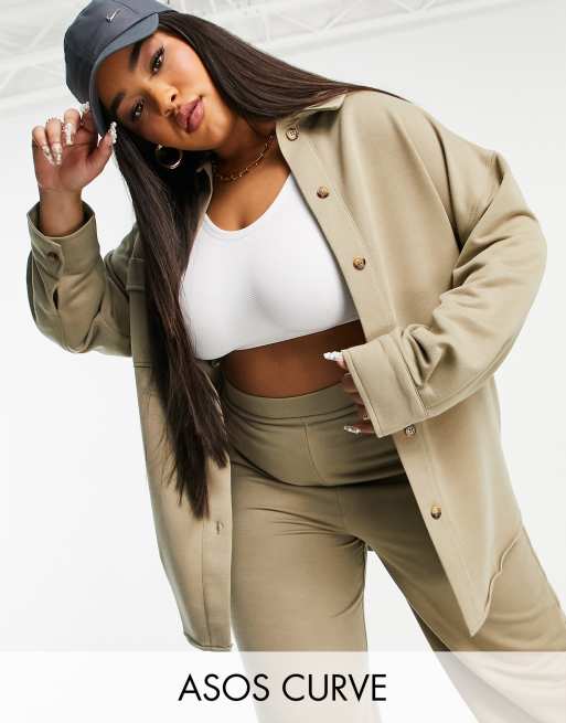 ASOS DESIGN Curve - Net jersey shacket in mosgroen