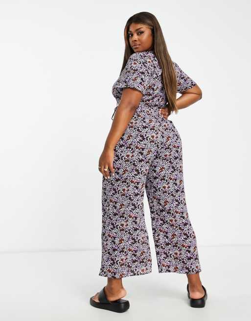 ASOS DESIGN Curve - Nette jumpsuit met knopen voor in lila bloemenprint , 2 van 4