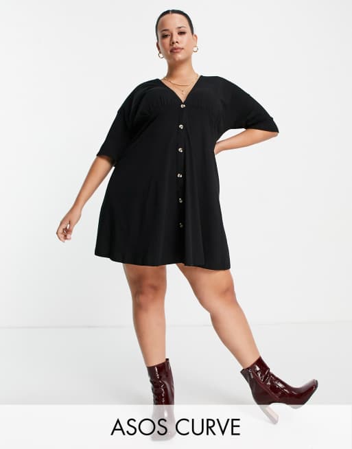 ASOS DESIGN Curve - Nette jurk met hoornen knoopjes in zwart