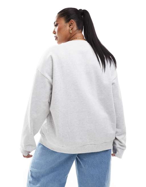 ASOS DESIGN Curve - New Orleans - Oversized sweater met print in gemêleerd ijsgrijs, 4 van 4