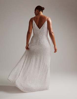 ASOS DESIGN Curve Nia embellished drape side cami maxi wedding dress in |  ASOS