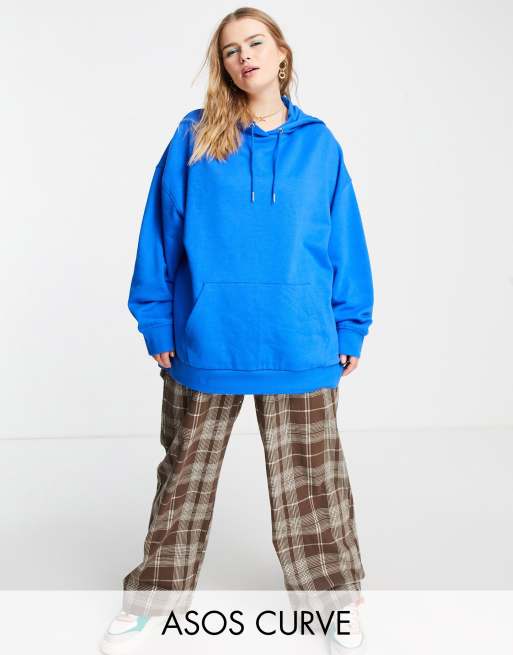 ASOS DESIGN Curve – Niebieska bluza oversize o fasonie boyfriend z kapturem