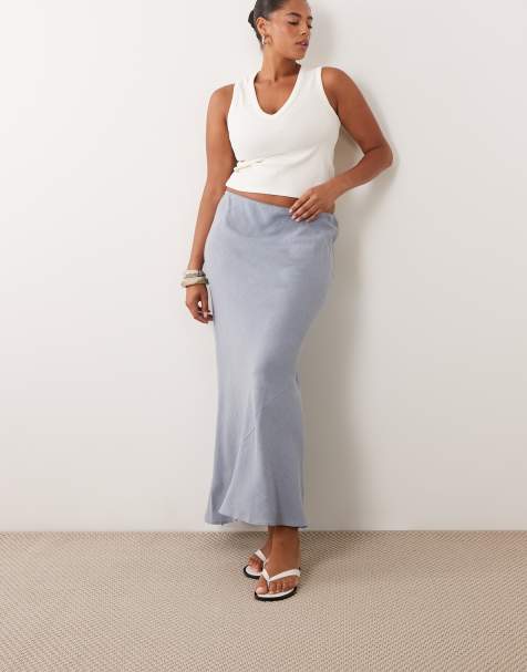 ASOS DESIGN Curve – Niebieska lniana spódnica midaxi cięta ze skosu - view 1