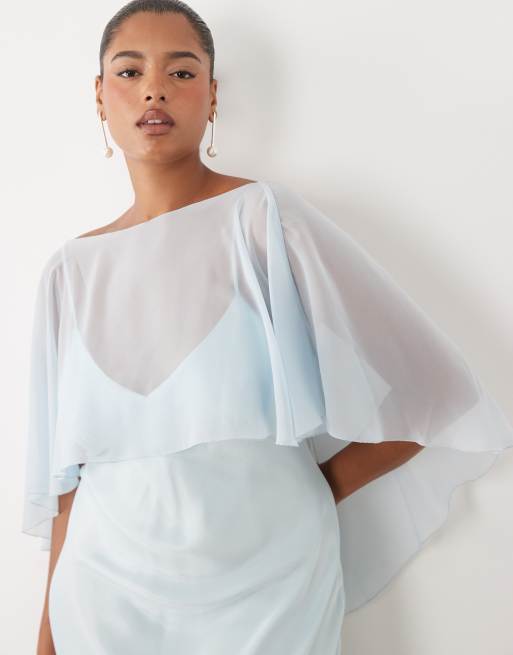 ASOS DESIGN Curve – Niebieska satynowa sukienka maxi z peleryną, 4 z 4