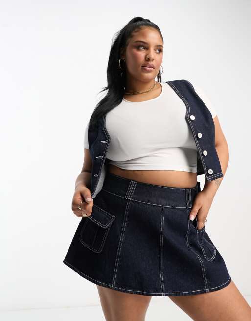 ASOS DESIGN Curve – Niebieska spódnica jeansowa mini