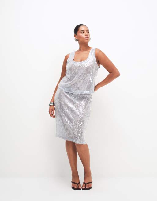 ASOS DESIGN Curve – Niebieski zestaw zdobiony cekinami, 3 z 3