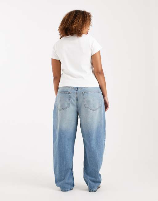 ASOS DESIGN Curve – Niebieskie dopasowane jeansy barrel w stylu vintage , 2 z 5