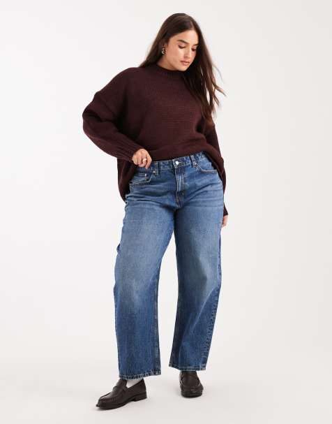 ASOS DESIGN Curve slim barrel leg jeans in mid blue