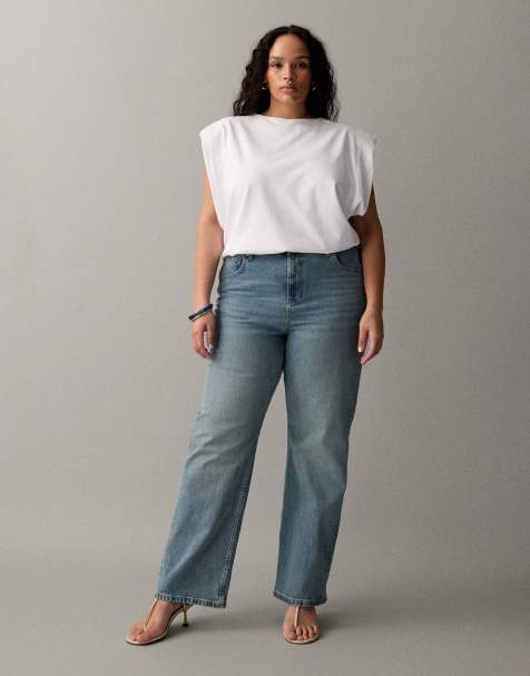 ASOS DESIGN Curve – Niebieskie jeansy z prostymi nogawkami, comfort stretchem i efektem vintage - view 1