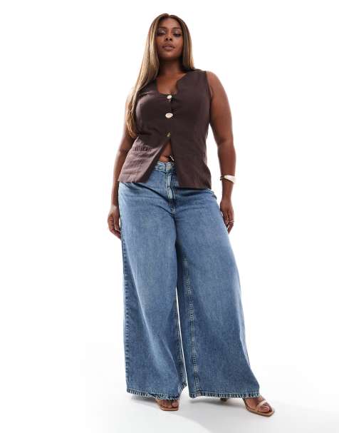 ASOS DESIGN Curve – Niebieskie jeansy z szerokimi nogawkami - view 1