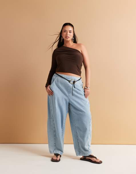 ASOS DESIGN Curve soft harem jeans in mid blue