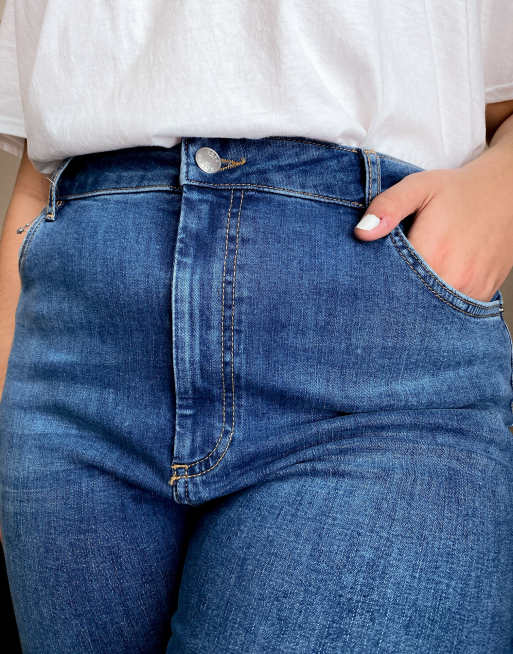 ASOS DESIGN Curve – Niebieskie obcisłe jeansy modelujące z podwyższonym stanem , 3 z 4
