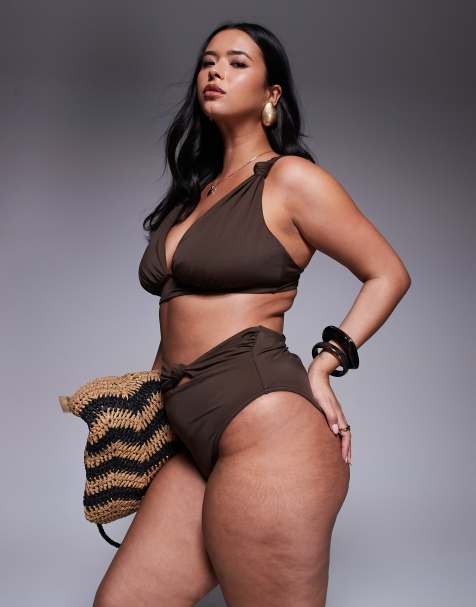 ASOS DESIGN Curve – Nina – Bikini in Schokobraun mit Zierknoten - view 1