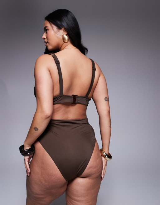 ASOS DESIGN Curve - Nina - Geknoopt bikinibroekje in chocoladebruin, 3 van 4
