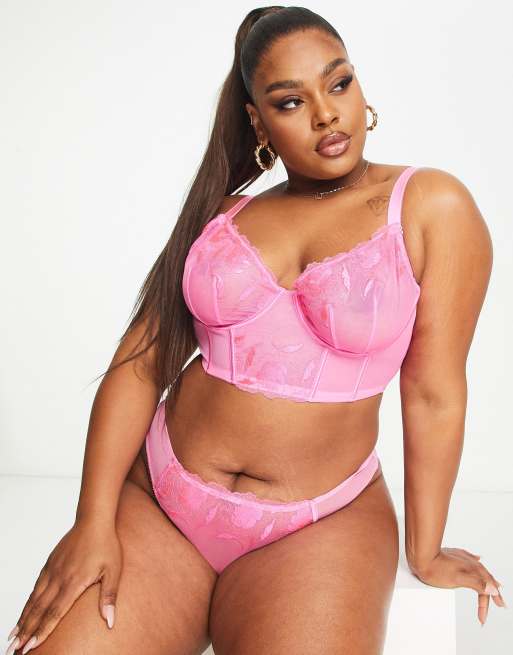 ASOS DESIGN Curve Nina sheer floral lace underwired corset with picot trim in pink