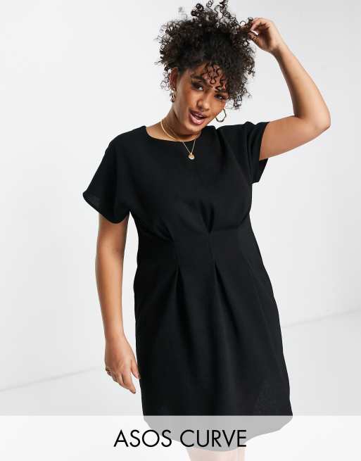 ASOS DESIGN Curve nipped in waist mini dress in black