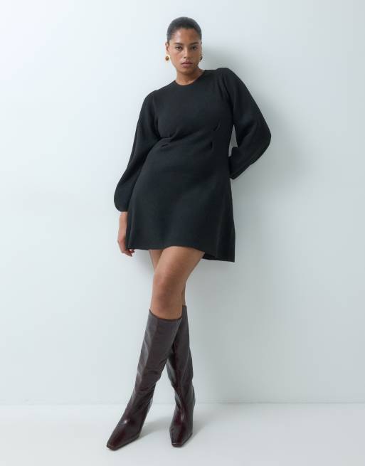 ASOS DESIGN Curve nipped waist mini dress in black, 3 of 5