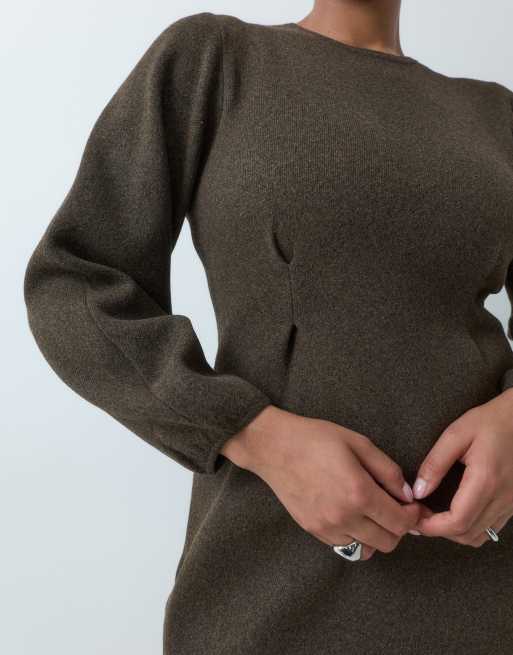 ASOS DESIGN Curve nipped waist mini dress in chocolate, 3 of 5