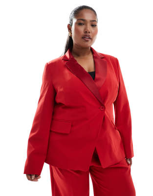 Asos Design Curve Nipped Waist Tux Blazer Co-Ord In Red
