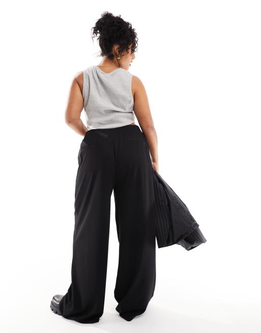ASOS DESIGN Curve - Nistrede bukser med vide ben i sort, 2 af 5