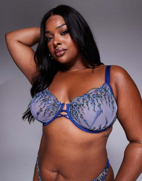 ASOS DESIGN Curve - Noa - Premium - Marineblåt lingerisæt med broderier og blomstermønster - view 1