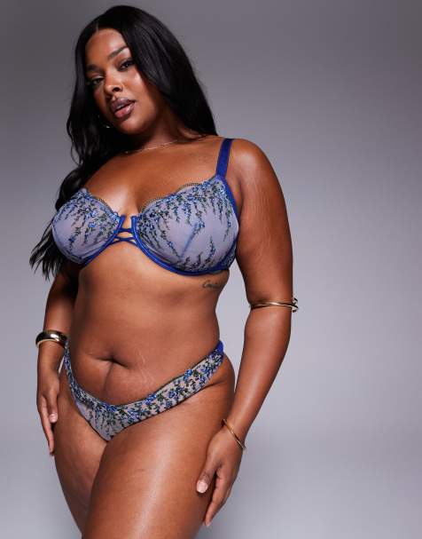 ASOS DESIGN Curve - Noa - Premium - String met borduursels in marineblauwe bloemen - view 1