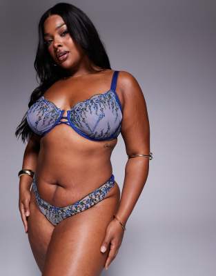 ASOS DESIGN Curve - Noa - String brodé de qualité supérieure - Bleu marine à fleurs 52