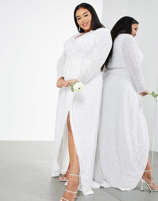 Asos edition curve flutter sleeve sequin clearance maxi wedding dress