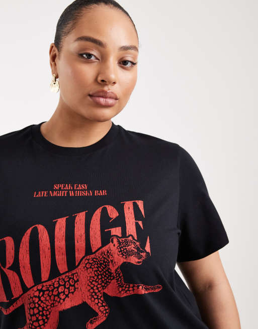 ASOS DESIGN Curve - Normaal T-shirt met luipaardprint in zwart, 2 van 4
