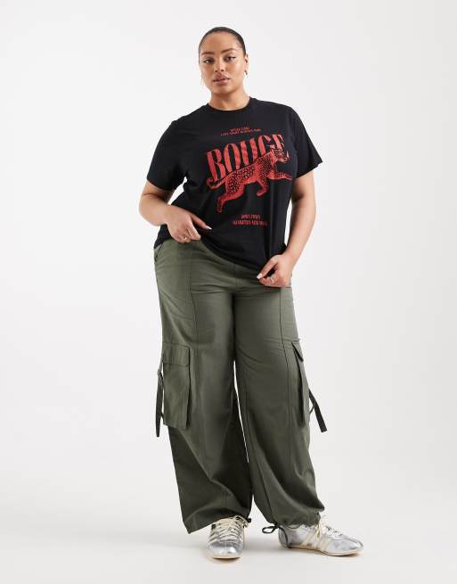 ASOS DESIGN Curve - Normaal T-shirt met luipaardprint in zwart, 3 van 4