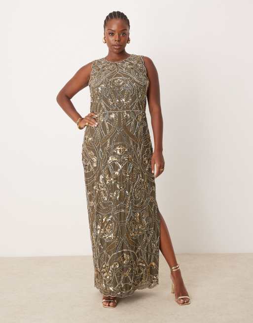 ASOS Design Curve nouveau embellished maxi dress in charcoal ASOS