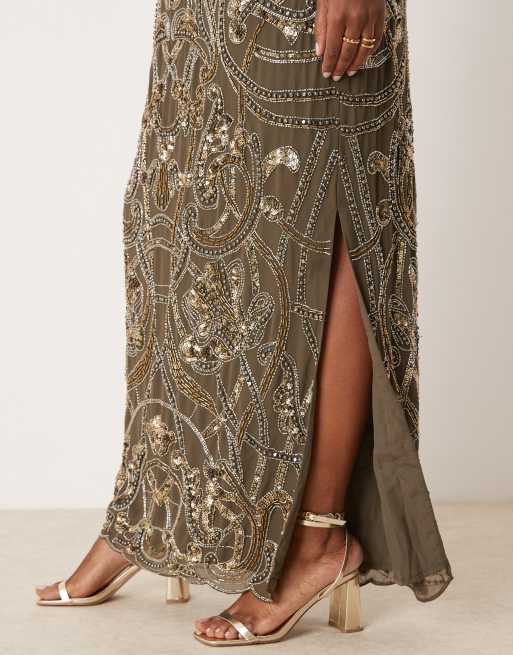 ASOS Design Curve nouveau embellished maxi dress in charcoal | ASOS