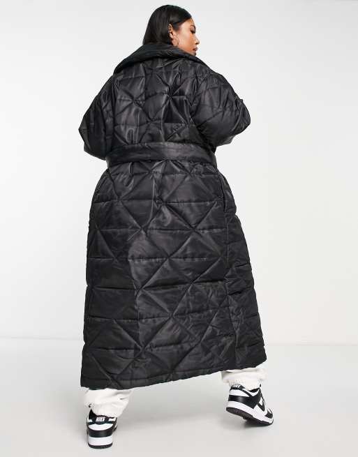 ASOS DESIGN Curve nylon quilted maxi puffer coat in black