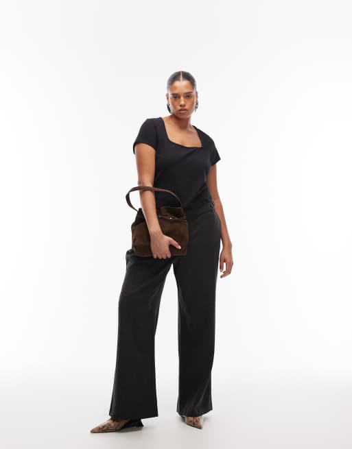 ASOS DESIGN Curve – Oberteil aus Baumwolle in Schwarz mit eckigem Ausschnitt und Kappärmeln, 2 von 4