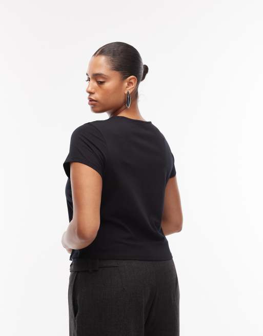 ASOS DESIGN Curve – Oberteil aus Baumwolle in Schwarz mit eckigem Ausschnitt und Kappärmeln, 4 von 4