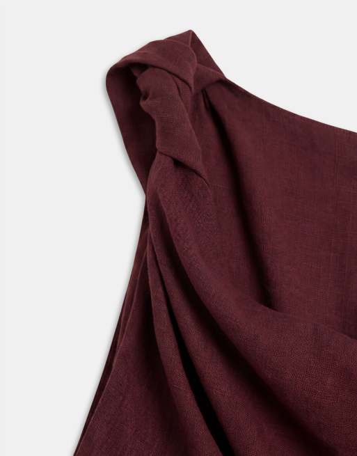 ASOS DESIGN Curve – Oberteil aus Leinenmix in Burgunderrot mit verdrehtem Träger, 8 von 8