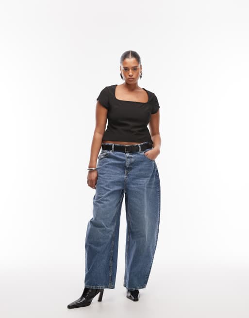 ASOS DESIGN Curve – Oberteil in Schwarz mit Bandagen-Design, eckigem Ausschnitt und Kappärmeln, 3 von 4