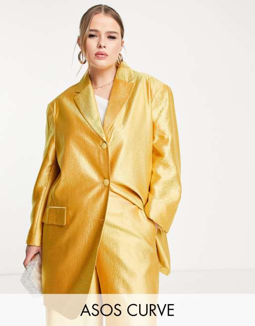 ASOS DESIGN Curve occasion satin dad suit blazer in gold ASOS