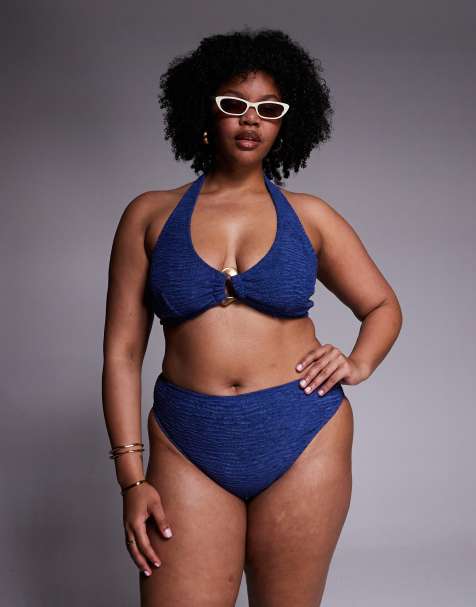 ASOS DESIGN Curve – Oceana Azores – Bikinihose in Marineblau mit hohem Beinausschnitt und hohem Bund - view 1