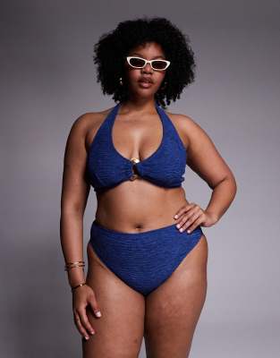 Asos Curve Asos Design Curve Oceana Azores High Leg High Waist Bikini Bottoms In Blue